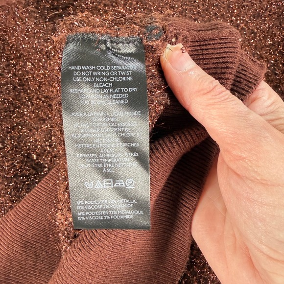 Maeve Violetta Brown Metallic Tinsel Knit Sweater Dolman Sleeve XL Festive Cozy - Picture 10 of 14